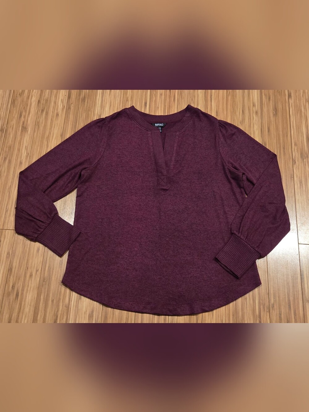 David Bitton Buffalo Maroon Split V Rib Cuff Pullover